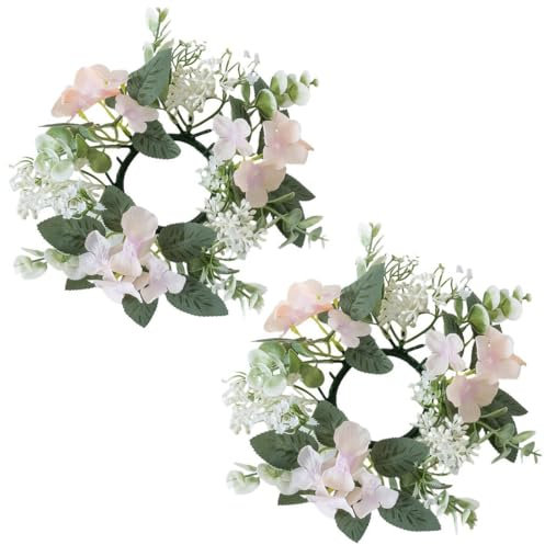 FZBNSRKO 2 anelli per candele, anelli per candele nuziali, 25 cm, ghirlande floreali artificiali, foglie, ghirlande di fiori artificiali, anelli per candele, per porte, matrimoni, casa, feste