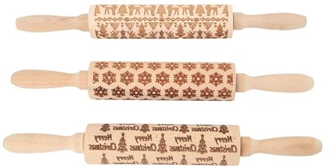 Rouleaux à pâtisserie en bois, 3 pièces rouleau à pâtisserie en relief gravé rouleau à pâtisserie en gaufrage motif de Noël rouleau à pâtisserie en bois gravé pour la cuisson