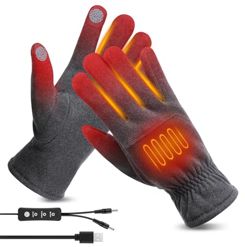 USB Beheizte Handschuhe für Damen und Herren, Aceshop Winter Vollfinger Beheizte Fäustlinge Waschbar Beheizbare Handschuhe Winterhandschuhe mit 3 Stufentemperaturen & Handrücken & 5 Finger Heizung