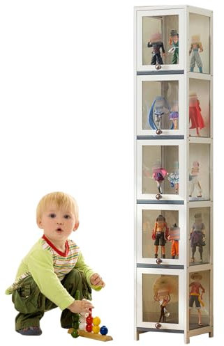 Koubhyj 5 Schicht durchsichtige Vitrine, 30x33x172cm Vitrinenschrank, Vitrine für Sammlerstücke Acryl-Vitrine für Miniaturmodelle von Autos, Figur, Modellbau(Weiß/Von Allen Seiten transparent)