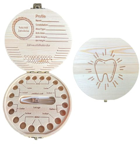 QOWIJEX 1 Pieza Caja Dientes de Leche Niño, Caja De Dientes De Madera, Caja De Almacenamiento Para Dientes De Bebe, Bebé Dientes Caja, Caja De Madera Para Guardar Dientes