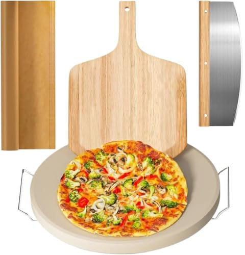 Pizza Stones 1 Set Large Pizza Stone Set,Heavy Duty 16 Pizza Stone for Oven and Grill with Handle Rack,Pizza Peel for Making Pizza, Bread