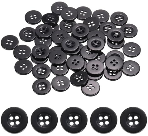 QUARKZMAN 50 Stück 15mm Harz Knöpfe zum Annähen, 4 Löch Runde Ersatz Nähknöpfe für Strickjacke DIY Handwerk Dekorieren Mantel Kleidung Hemden Dekoration Herrenanzug (Schwarz)