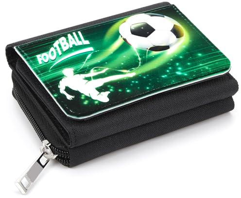 Xuniea Cartera para Niños Monedero para Niñas Billetera Triple con Balón de Fútbol Carteira con Cremallera Wallets como Regalo para Niños Adolescentes y Colegio