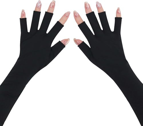 Delanie UPF 50+ Long UV Gloves Fingerless for Gel Manicure UV Protection | Fingerless Gloves for UV Nail Lamp, Gel Nail Lamp, UV lamp, Skin Protection for Manicure Gel Curing Nail Curing UV protection