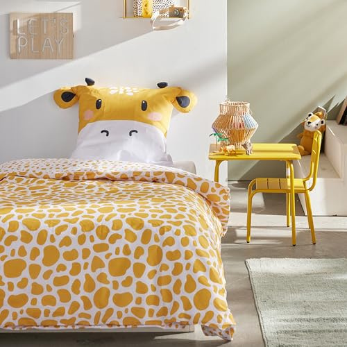 Familando Giraffe Bettwäsche Set 2-teilig 135x200 80x80 cm – Kissenbezug mit Ohren – 100% Baumwolle Renforcé – Hautfreundlich & atmungsaktiv – Wendemotiv – Öko-TEX Zertifiziert