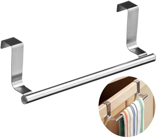 Over The Door Towel Holder No Drilling Required Towel Hanging Rack Towel Holder Anti Slip Kitchen Towels Holder Towel Rail Without Drilling Stainless Steel Tea for Kitchens and Bathrooms