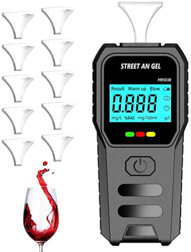 WwuHua Alkoholtester Polizeigenau Professionell, Hochpräzises Promillemessgerät mit Digitalem LCD-Display & Sprachansage, Tragbarer Alkomat mit 10 Mundstücken für Heim und Party