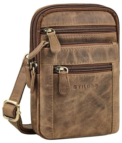 STILORD 'Tamo' 4-in-1 Kleine Ledertasche Herren - Umhänge, Brust, Karabiner & Gürteltasche | Multifunktionale Echtleder Männerhandtasche mit abnehmbaren Gurt für Handy, Farbe:mittel - braun