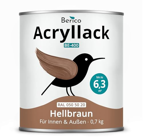 Berico Acryllack - Hellbraun - 0,7 Kg - 4in1 Lack Buntlack Möbelfarbe Möbellack - Für Innen und Außen - Holz, Möbel, Metall & Fliesen