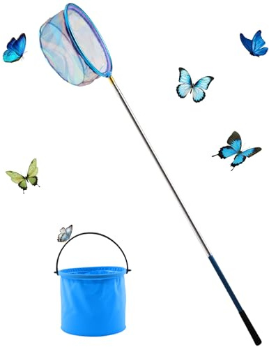 OMIGA Red de Pesca Cazamariposas con 1 Cubo Playa Plegable Red Pesca Niños para Exteriores Atrapar Insectos Pesca Actividades al Aire Libre Actividades de Jardín Ciencia Exploración
