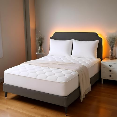 Salt Valley Quilted Double Mattress Protector – Extra Deep 30cm Fitted Skirt – Anti-Allergenic & Machine Washable Microfiber Mattress Cover (White, 137x190 cm)