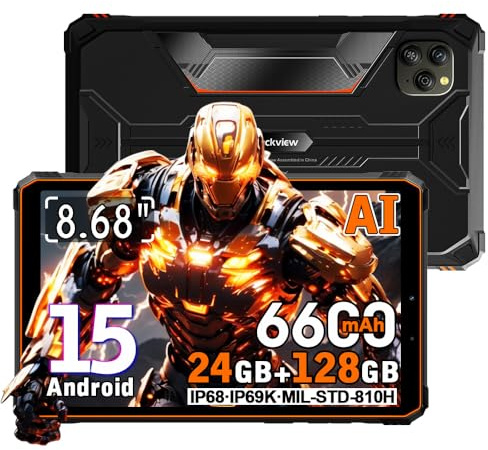 Blackview Outdoor Tablet 8.68 Zoll 2025, Active 5 24GB+128GB/2TB Tablet Android 15, 6600mAh Outdoor Handy, 16MP+13MP, 2W*2 Lautsprecher, IP68/IP69K Wasserdicht, 4G LTE,5G WiFi,OTG,FM,NFC,GPS, Orange