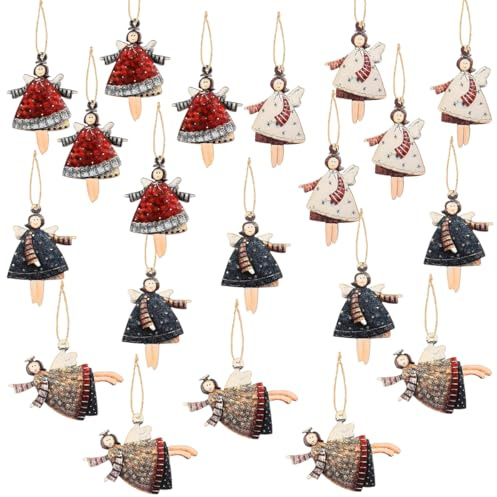 20 Stück Kleine Engel Anhänger für Weihnachtsbaum Weihnachten Deko, Weihnachtsanhänger Holz Dekoration für Christbaumschmuck Decorations Silvester Glücksbringer