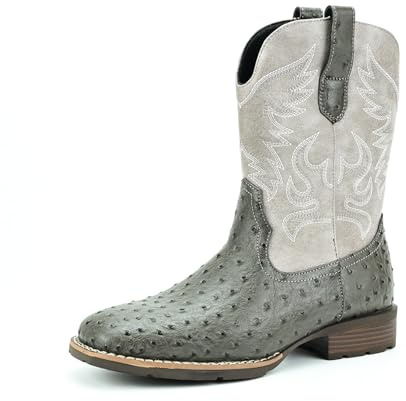 Cowboystövlar för män Western Boots med fyrkantig tå slitstark retro klassisk krokodiltryck utan snörning halkfri, Grå och vit, 41 EU