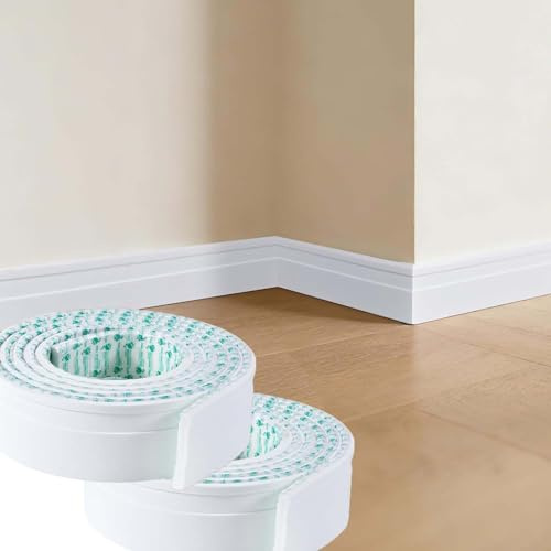 5M* 2Rolls Flexible EVA Skirting Board Trim,Self-Adhesive Baseboard Molding Trim, Peel and Stick Rubber Wall Base Skirting Boards Covers(50mm Wide)