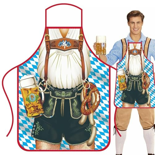 Oktoberfest förkläde, tysk dirndl klänning nyhet förkläden – fest tyska med justerbara bindningsrep för matlagning trädgårdsarbete BBQ bakning