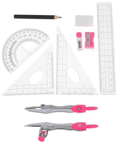BESPORTBLE Set di Geometria per Studenti Compasso e Goniometro, Righello in Plastica e Lega, Leggero e Portatile per Scuola e Disegno