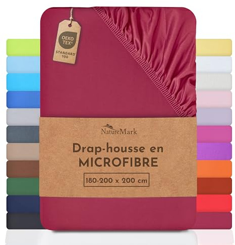 NatureMark sábana de Microfibra a Precio de Descuento! Muchos tamaños y Colores mercancía de Marca (sábana 180x200-200x220 cm, Rojo Burdeos)
