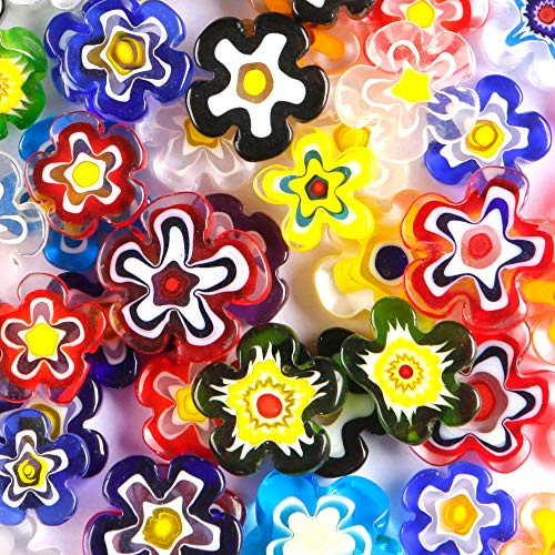 Glass Millifiori Flower Shape Pebbles Pieces Mosaics for Arts and Crafts 50 Grams
