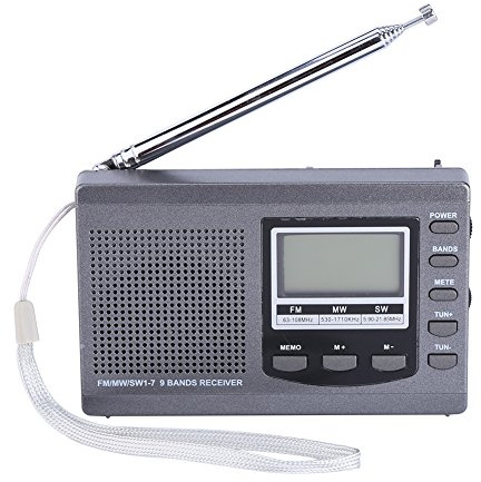 Bewinner Mini radios portátiles Receptor de Radio FM/MW/SW con Reloj Despertador Digital Receptor de Radio FM, Radio FM de Bolsillo Am estéreo FM, Alta sensibilidad, Buena selectividad (Gris)