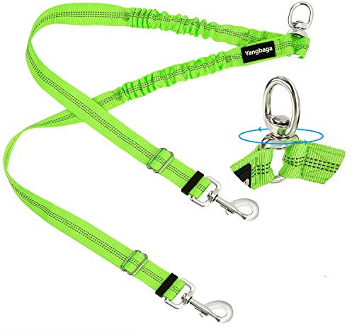 Yangbaga Doppelleine Verstellbar 360°Drehbar Hundeleine für 2 Hunde - Reflektierende Elastische Leine zum Gehen Trainieren Joggen - für kleine mittelgroße und große Hunde (Large, Grün)