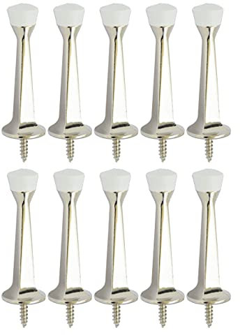 QCAA Rubber Tip Heavy Duty Solid Rigid Door Stop, 3, Zinc Die Cast, Nickel, 10 Pack, Made in Taiwan