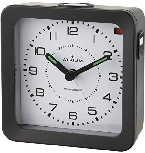 Atrium Funkwecker Analog Quarz ohne Ticken mit Licht und Snooze Leuchtzeiger schwarz A660-7