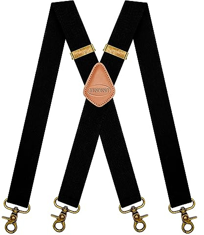 MENDENG Suspenders for Men Black Bronze Snap Hooks for Belt Loops Elastic X Back