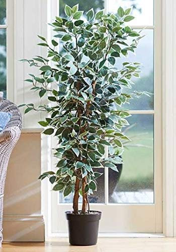 Garden Mile Large Indoor House Plant 130cm Fake Weeping Fig Tree Realistic Faux Plant in Pot Home Office Artificial Tree with Pot 4ft Indoor Potted Plants