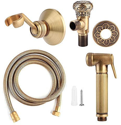 Fdit Vintage Messing Handheld Bidet Bad Sprayer Spray Kopfhalterung Schlauch Kit Badzubehör