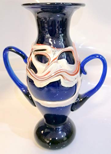 Cristal arte cobalto ánfora azul con decoración colorida soplada a mano jarrón raro flores altura 23,5 cm