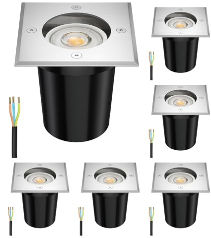 ledscom.de 6 lampes encastrées au sol RELI pour l'extérieur inox carré IP67 incl. lampe LED 5,558W 535lm 30° blanc