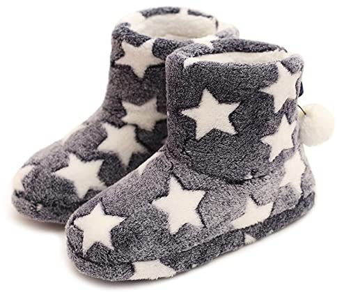 Solaud Mujer Cálidos Botines Pantufla Felpa Forradas Invierno Casa Botas Estampado de Estrellas Dormitorio Ropa Estar por Pantuflas Tipo Felpa de Algodón Azul 37/38