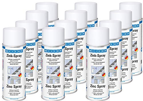 WEICON Zink-Spray 400 ml, Rostschutzfarbe für alle Metalle, Korrosionsschutz, Farbe: leicht angewitterte Feuerverzinkung, 12er Set | Zinkspray, Kaltverzinkung, Korrosionsschutz, Ausbesserung verzinkter Oberflächen