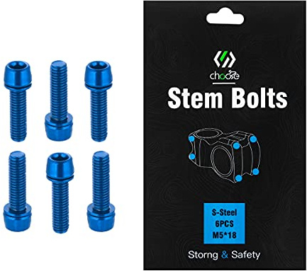Chooee Schrauben für Fahrradlenker, M5 x 18 mm, Schrauben für MTB/Rennrad, 6 Stück Blau