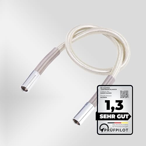 BE-GASTRO® | Profi Gastroschlauch 120 cm Brauseschlauch Ersatzschlauch | Geschirrbrause, Gastroarmatur, Edelstahl, Knickschutz, Universal, Flexschlauch, 1/2 Zoll, Gastronomie, Wasserhahn, Gastro