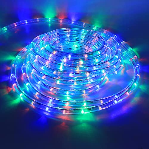 HEGEHE Mains Powered Tube Light Ribbon with Power Cord, 220V PVC Round LED Strip Rope Lights, IP67 Waterproof for Outside Garden Corridor Fence Festival Xmas Christmas Party Decor (Multi-Color, 5m)