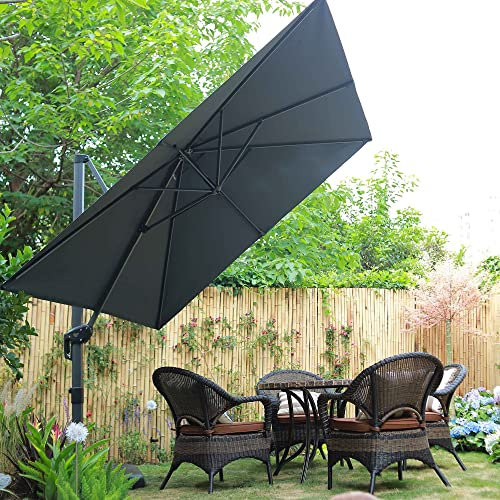 PURPLE LEAF Sombrilla Terraza Exterior 2,5 x 2,5 m, Sombrilla Jardin Grande con Rotación de 360° y 5 Ajustes de Inclinación, Tejido Protector UV 50+ para Playa, Piscina, Mercado y Patio, Gris