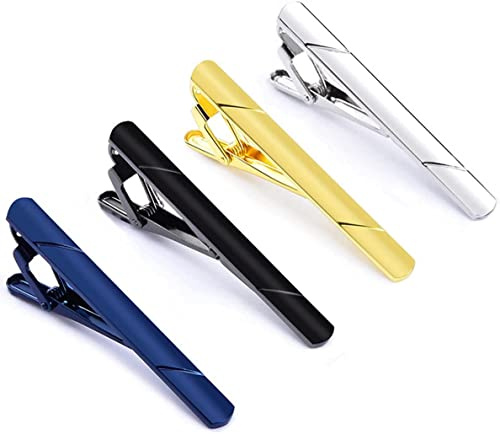 Norhogo 4 Stück Krawattennadel, Klassische Krawattenklammern, Herren Krawattennadel für Valentinstag, JubiläUm, Party, Meeting, Verabredung, Hochzeit, Gold Silber Schwarz Blau, 5.8 * 0.6cm