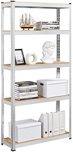 Yaheetech Lagerregal Schwerlastregal mit verstellbaren MDF-Böden, Organizer Regale für Garage, Wohnzimmer, Küche, Kellerraum 90x30x180cm/silbern