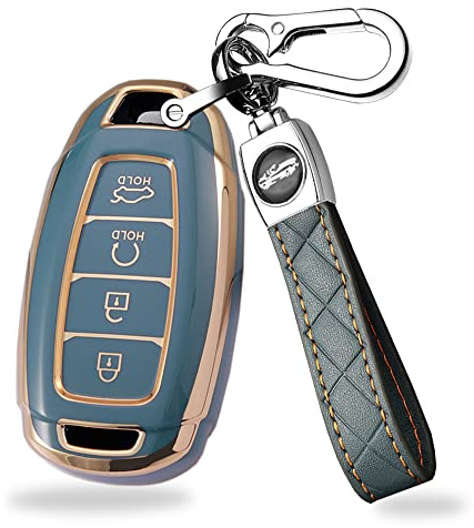 ontto Autoschlüssel Hülle Cover Passt für Hyundai Palisade Elantra GT Accent Kona Santa Fe Veloster 2019-2022 Schlüsselhülle Schutzhülle Schlüsselanhänger TPU Schlüsseletui 4 Taste-Grau B