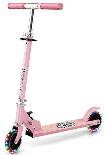 GYMAX Kinderroller mit 2 LED Rädern, Tretroller Scooter faltbar & höhenverstellbar, Kickscooter bis 50 kg belastbar, für 3-8 Jahre alt