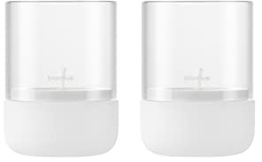 blomus Windlicht Set 2 Stück -Calma- | Farbe Lily White | Größe XS | Aus Beton und klarem Glas; Für stimmungsvolles Kerzenlicht; Maße 7,2 x 7,2 x 9,5 cm