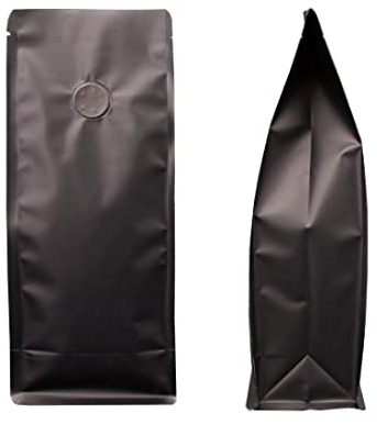 Lacers Flachbodenbeutel mit Aromaschutzventil in verschieden Farben, Nachhaltig, hohe Barriere Eigenschaften, Box-Bodenbeutel, (1000ml, Schwarz-Matt, 100)