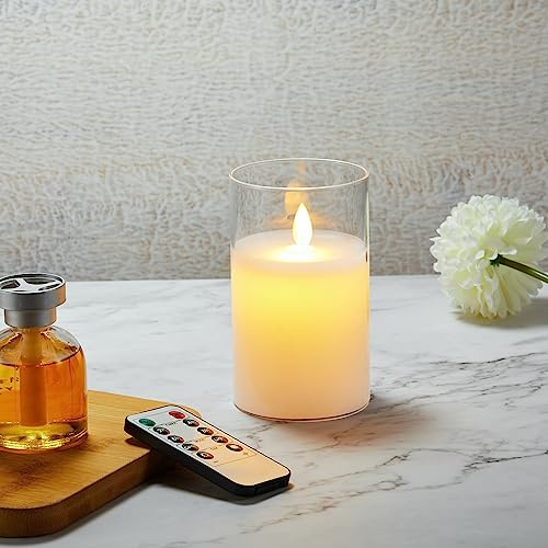 Koelaa Candele a LED, candela in vetro a batteria, candele senza fiamma a batteria con telecomando, candela LED tremolante in vetro con timer per Natale, Halloween, decorazioni per festival, 7,5 x