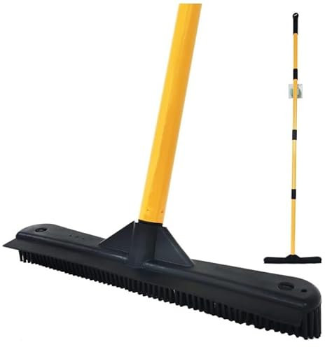 IZSOHHOME Push Broom,Pet Hair Removal Broom with Squeegee,Soft Silicone Bristle Broom with Long Handle,Non Scratch Carpet Sweeper Brush for Cat Dog Hair Hardwood(Orange) Extra Long for Tall People