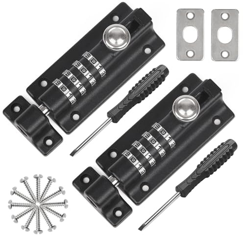 Weielt Digit Combination Locking Bolt, 4 Digit Sliding Lockable 120mm Stainless Steel Silded Garden Gate Latch for Wooden Gates, Gate Door Bolt Lock with Anti-Tamper Screws (Black 2Pack)