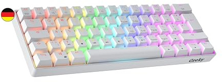 Geeky GK61 60% | Hot Swappable Mechanische Gaming-Tastatur | 62 Tasten Multi Color RGB LED Hintergrundbeleuchtung für PC/Mac Gamer| ISO DE Qwertz Deutsches Layout (Weiß, Mechanical Speed Silver)