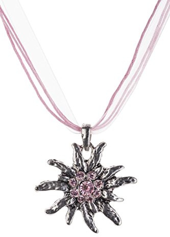 Collana tradizionale con stella alpina per costume tradizionale bavarese – collana con strass pregiati in diversi colori – collana per Dirndl e pantaloni in pelle, Taglia unica, Acciaio inossidabile